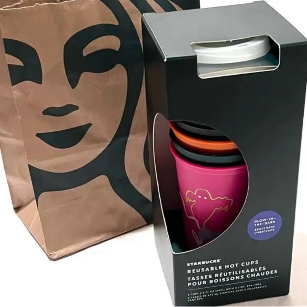 Starbucks Halloween 2023 Glow-In-The Dark 6 Pack 16 Oz Reusable Hot Cups NEW! - Picture 2 of 13